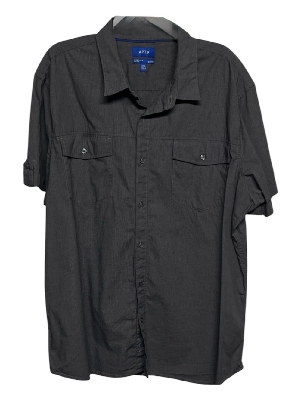 Apt. 9 Print Charcoal, White Button-Up Short Sleeve Shirt